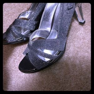 Black and silver glitter heels